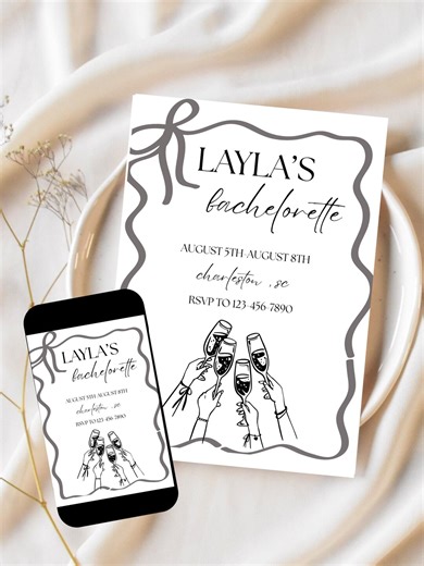 Bachelorette Party Invitation | Editable Canva Template | Minimalist 5x7 Digital Download | Printable or Text Invite - Etsy