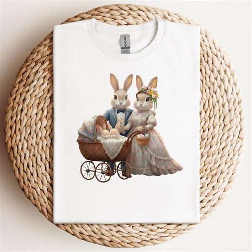 Victorian Easter Bunny Family T-shirt | Vintage Pram, Cottagecore Style - Etsy