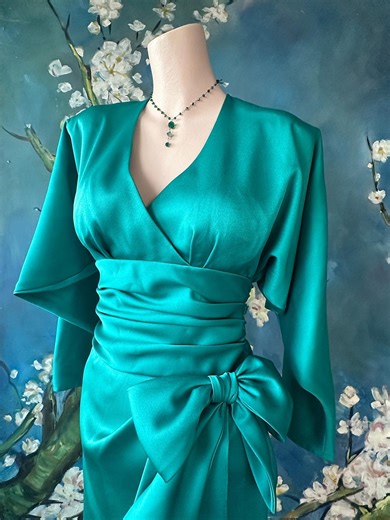 Vintage 80s Aqua Satin Dress, Frank Usher Mother of the Bride, Size M - Etsy