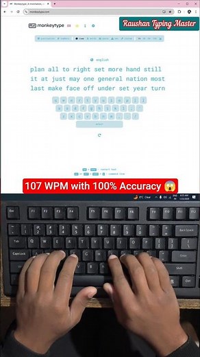 107 WPM 😱 Typing Speed with 100% Accuracy #typing #typingspeedtest #keyboard #raushantypingmaster