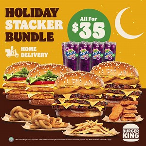 16 reactions | Bring your family together with the Holiday Stacker Bundle. Enjoy the cheese after patty after cheese of goodness from the comfort of your home. Let the feasting begin. | Burger King Singapore | Facebook