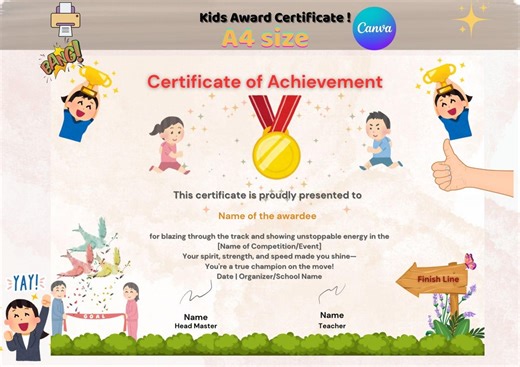 Running Competition Certificate Template - Editable Canva Design - Etsy