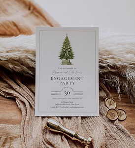 Christmas Engagement Party Invite, Winter Wedding Engagement Invitation, Holiday Party Invite Download, Festive Engagement Card Template - Etsy