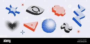 Bitmap shape set. Dither halftone geometric object collection. Pixelated eye, flower, heart, sphere, zigzag, star elements for banner, poster, leaflet. Pixel 3d raster effect bundle. Vector pack Stock Vector Image & Art - Alamy