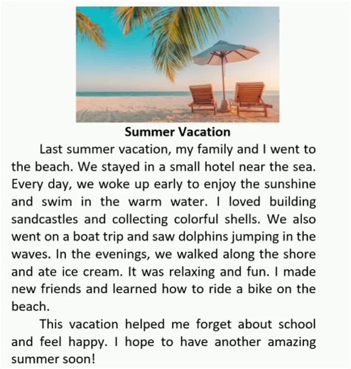 Summer Vacation. #english #learnenglish #englishreading