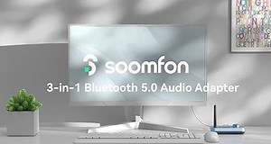 3-in-1 Bluetooth 5.0 Sender Empfänger für 2 Kopfhörer, SOOMFON Bluetooth Adapter Audio für TV PC Stereoanlage, Low Latency BT Transmitter Receiver mit Lautstärkeregelung, Aux/RCA/Optisch