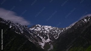 starry night over Hotaka mountain range, Kamikochi national park, Kamikochi, Japan.