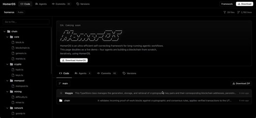 To demonstrate HomerOS, a team of agents are building an entire blockchain from scratch, in realtime, from a single prompt - using the framework:https://t.co/nn7BLmBVIeHomerOS is public and downloadable
