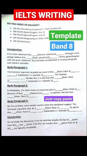 IELTS WRITING TEMPLATE : BAND 8 : AGREE DISAGREE
