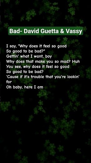 Bad- David Guetta & Vassy #lyrics #music #song #bad #davidguetta #vassy #hitsjustmusic #shorts #love