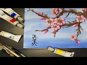 Pictura de Primavara | Flori de Cires | Tutorial Incepatori Culori Acrilice