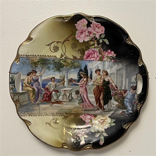 Vintage Hand Painted Plate – 3 Crown China Germany Romantic Scene Floral Gold Accents - Etsy