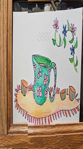 Coffee cup sketch using Sharpie and watercolor pencils animated by AI