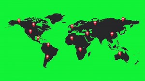 Download World map with location pins on green background for free