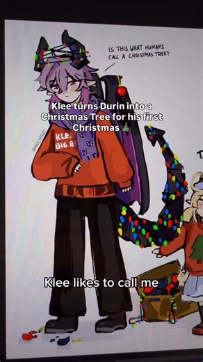 Klee turns Durin into a Christmas tree for his first Christmas. Durin is so precious i can‘t 🥺🎄 #durin #klee #genshin #fanart #genshinimpact | Akichiart