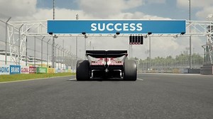 Rear view of a generic formula one race car starting from pole position. Low angle view. Starting race cars move past the camera. 3d animation rendering. Generic car design