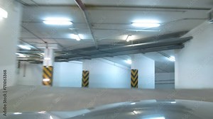 Movement on the underground parking. Time lapse.