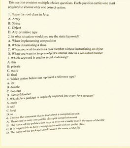 Multiple-Choice Questions on Java (1 mark each)Name the root ... | Filo