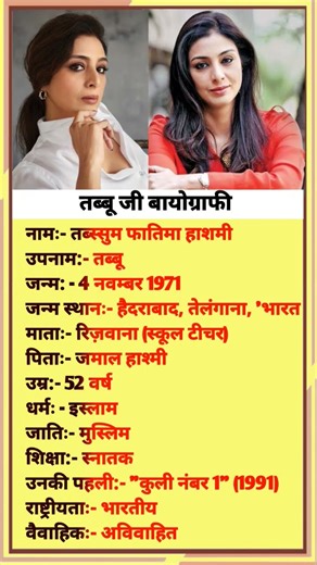 तब्बू जी का जीवन परिचय/Tabu #biography​​ #lifestyle​​ #shorts​​ #rajaaling #tabbu #viral #actress