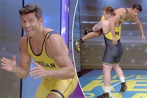 Mark Consuelos takes beatdown in awkward wrestling match on ‘Live with Kelly’