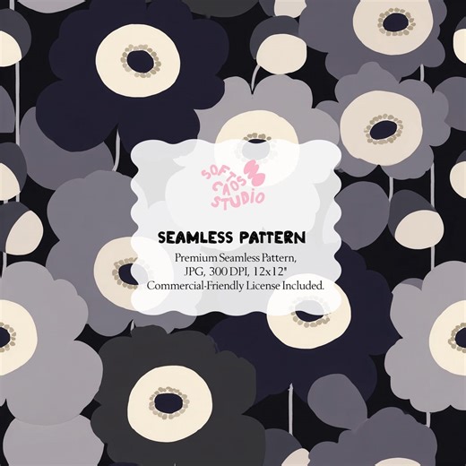 Floral Seamless Pattern, Dark Black and Grey Scandinavian Flower Repeat, Modern Minimal Botanical Print for Fabric Wallpaper, Textile Design - Etsy