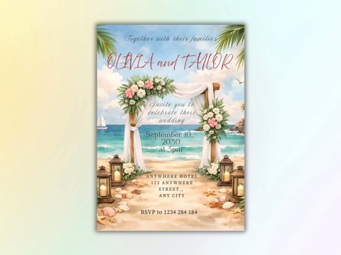 Beach Wedding Invitation Template Watercolor CANVA_EDITABLE - Etsy
