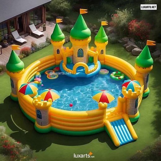 Inflatable Castle Pools: 🏰 🌊 🌟: #castlepool #summerfun #luxarts: Step into a world of adventure with the Inflatable Castle Pools – the perfect blend of fantasy and summertime fun. These pools are designed to look like enchanting castles, complete with turrets and battlements, making them ideal for kids and adults alike who want to splash around in a magical setting. Perfect for backyard parties and summer gatherings, these pools offer a whimsical escape from the heat. Experience the Inflatabl