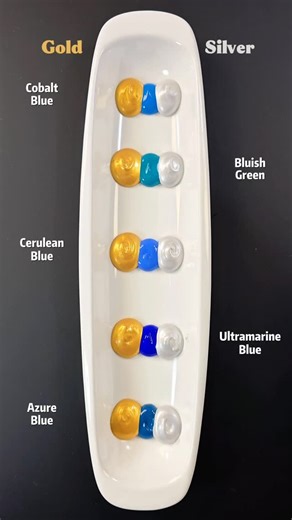 Mini Art Zone | Gold + Silver With Cobalt Blue , Cerulean Blue & Azure Blue Color Mixing 🌈😍 #colormixing #paintmixing #asmr #colors #artvideo #art #foryou... | Instagram