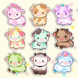 Ice Cream Cow Sticker Set, Kawaii Flavor Cow Vinyl Stickers, Holographic Cow Sticker, Cow Laptop Waterbottle Decal, Cow Stationary - Etsy
