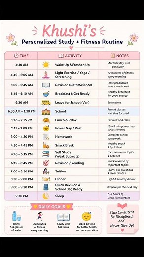 Personalized Study Timetable for School Students | Daily Study + Fitness Routine