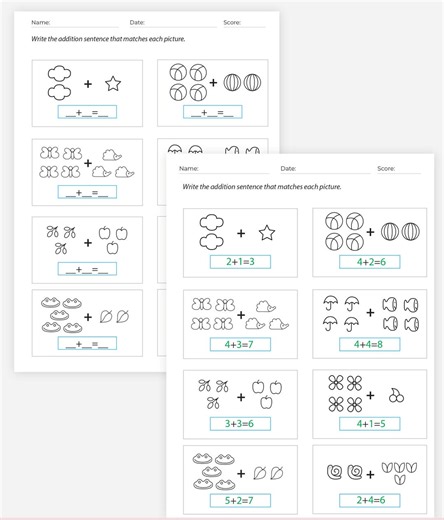 Addition Worksheets, Numbers 1-10, Adding Worksheets, Educational Resource, Addition Pages, Beginning Math, Maths Worksheet Teacher Resource - Etsy
