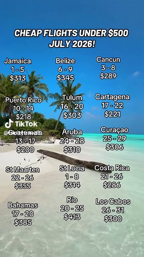 July 2026 Cheap flights under $500!! The time to start planning for your summer vacation is now, prices are always affordable when booked at least 6 months in advance is the best time to get the best deals!! If you need help planning for your next vacation click the link in my bio to submit a travel inquiry!🌍✈️✨ All flights depart from NYC / NJ Area! Where are you going this year ?! #fyp #viral #travel #trending #flight