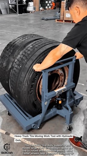 Heavy Truck Tire Moving Work Tool with Hydraulic Dolly #worktool