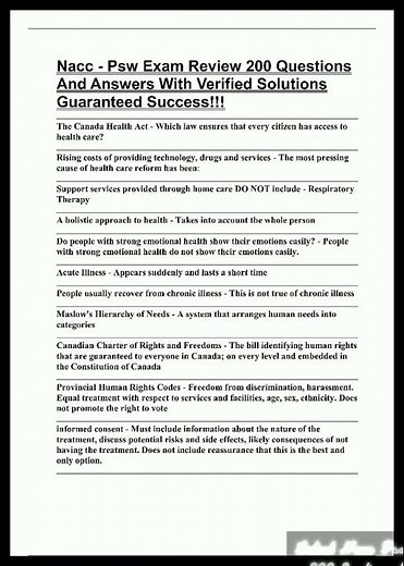 Latest Nacc Psw Exam Review 200 Questions And Answers With Verified Solutions Guaranteed Success vid