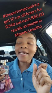 I have 2 packs of 10 Car diffusers available. Get a pack for R340 sell each R80 and make R800. Seee that profit🤭🤭🤭🤭 Connect at 6328 6201 #ThePerfumeCo #smellgood #sellsomething | Matebatso Thatho