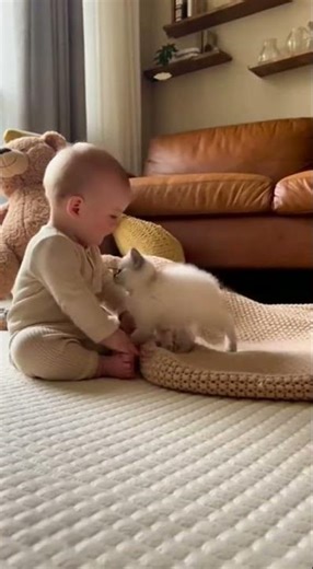 Tiny Giggles, Tiny Paws 😻👶#peekabookids #babyandkitten #MomAndBaby