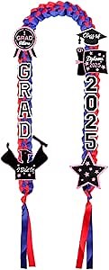 Class of 2026 Graduation Leis,Blue&Red Ribbon Lei with Dly Accessories,Graduation Gifts for Woman Man Graduate