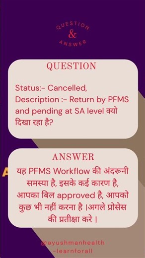 Bill Cancelled? Return by PFMS and pending at SA Level ?