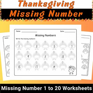 Thanksgiving Missing Numbers Worksheets 1–20 | Turkey Math Activities for Preschool & Kindergarten (printable PDF) - Etsy