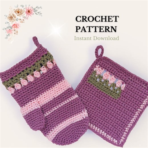 Flower Oven Mitt & Hot Pad Crochet Pattern - Cottage Kitchen Decor (PDF Download, English) - Etsy UK