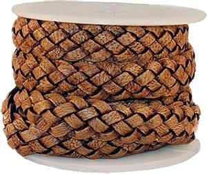 12mm 5 Ply Flat Braided Leather String Bolo Cord, Leather Lace for Making Bracelet, Flat Leather Cord, Wraps, Crafts and Hobby Projects (Vintage Tan, Roll of 2 Meters)