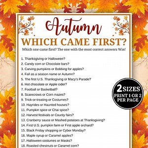 Fall Which Came First Game, Fall Trivia Game, Printable Autumn Quiz Game, Fall Office Party Game, Senior Memory Challenge, Family Game Night - Etsy