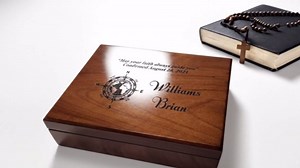 Engraved Confirmation Wooden Box, Compasses with Scripture for First Communion Keepsake Box, Baptism Gift for Godchild, Bible Verse Gift