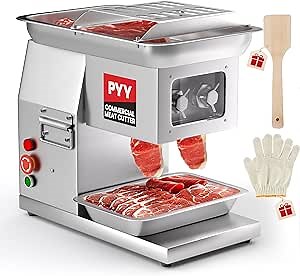 PYY Commercial Meat Cutter Machine - 550LB/H 800W Electric Meat Cutting Machine, Meat Shredding Machine 3mm Blade Commercial Meat Slicer Stainless Steel for Kitchen Restaurant