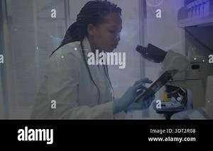 Science researcher swiping tablet for data and focusing microscope generating analysis overlays. Laboratory, innovation, biochemistry, high-tech, analysis, experimentation, futuristic Stock Video Footage - Alamy