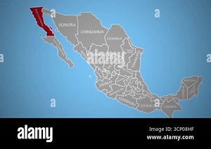 Baja California Outline Map Mexico in 2D with State Borders Shown. High quality 4k footage Stock Video Footage - Alamy