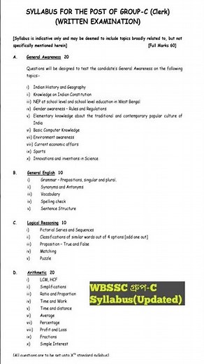 WBSSC Group-C Syllabus 18.11.2025