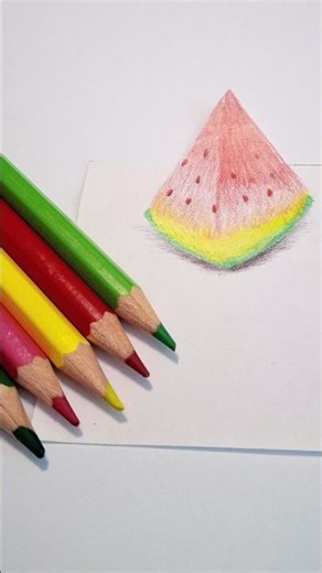 easy 3D watermelon drawing with color pencil
