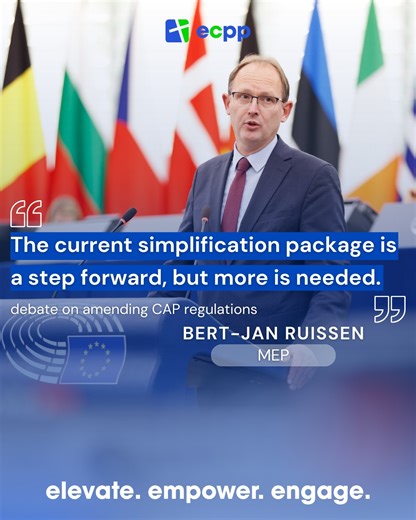 ECPP.eu on Instagram: "Europe’s farmers are under pressure. 🗣 ECPP MEP @hjaruissen: “The current simplification package is a step forward, but it is not enough.” This week’s vote gives Member States more flexibility, but outdated EU directives must be revised to truly reduce the burden on farms. MEP Bert-Jan Ruissen calls on the Commission to act without delay. #ECPP #BertJanRuissen #Agriculture #farmers #EuropeanUnion #EuropeanParliament"