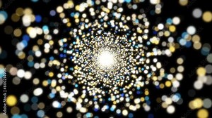 Stylish bright sparkles flying in the black background. Lots of creative stylish sparkles floating in the background. Beautiful multicoloured stylish sparkles filling background. Animation. Tunnel